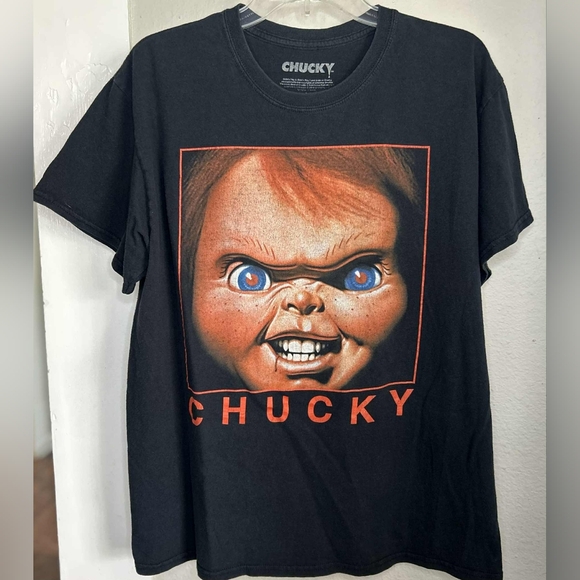 CHUCKY Child’s Play Licensed 80s Horror Movie Black T-Shirt Large - Picture 1 of 4